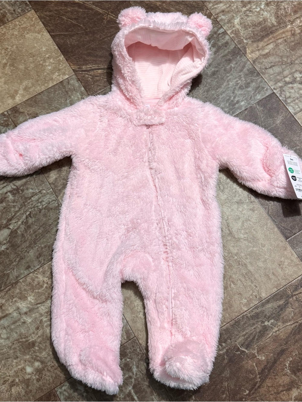 Carter's Light Pink Plush Hooded Baby Footie with Ears